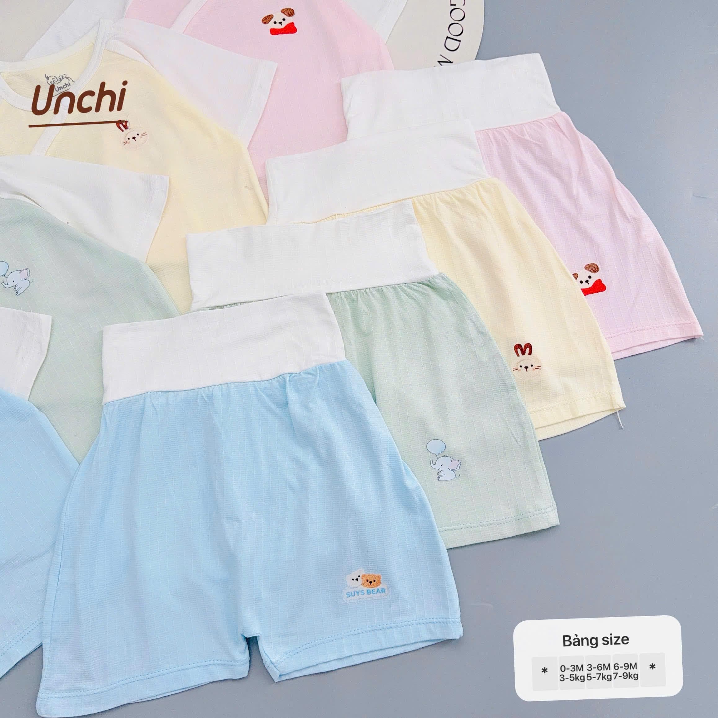 Bộ Sơ Sinh Cộc Tay UNCHI Cạp Cao chất liệu Bambo sợi tre Vân Mềm thoáng mát - ảnh 3