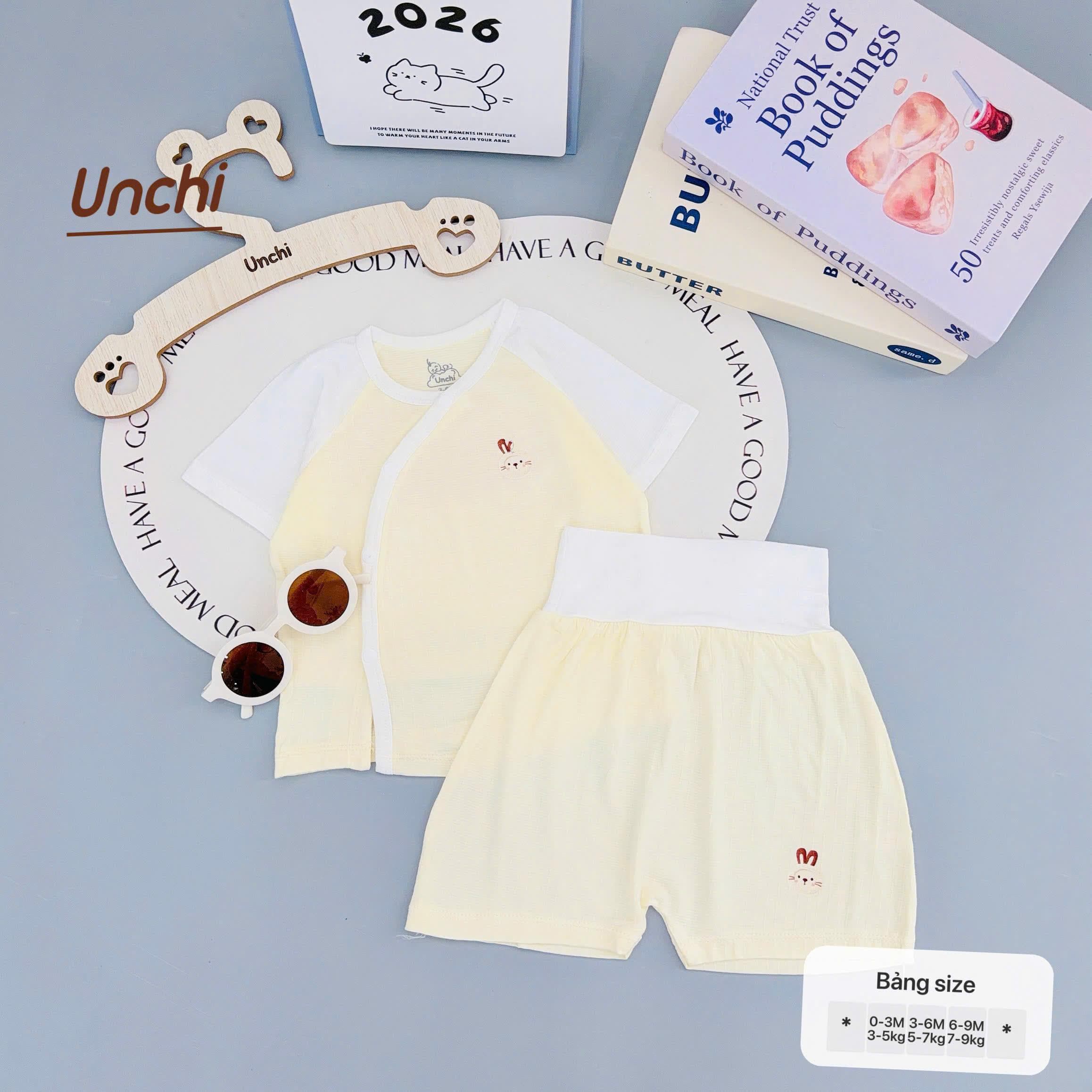 Bộ Sơ Sinh Cộc Tay UNCHI Cạp Cao chất liệu Bambo sợi tre Vân Mềm thoáng mát - ảnh 5