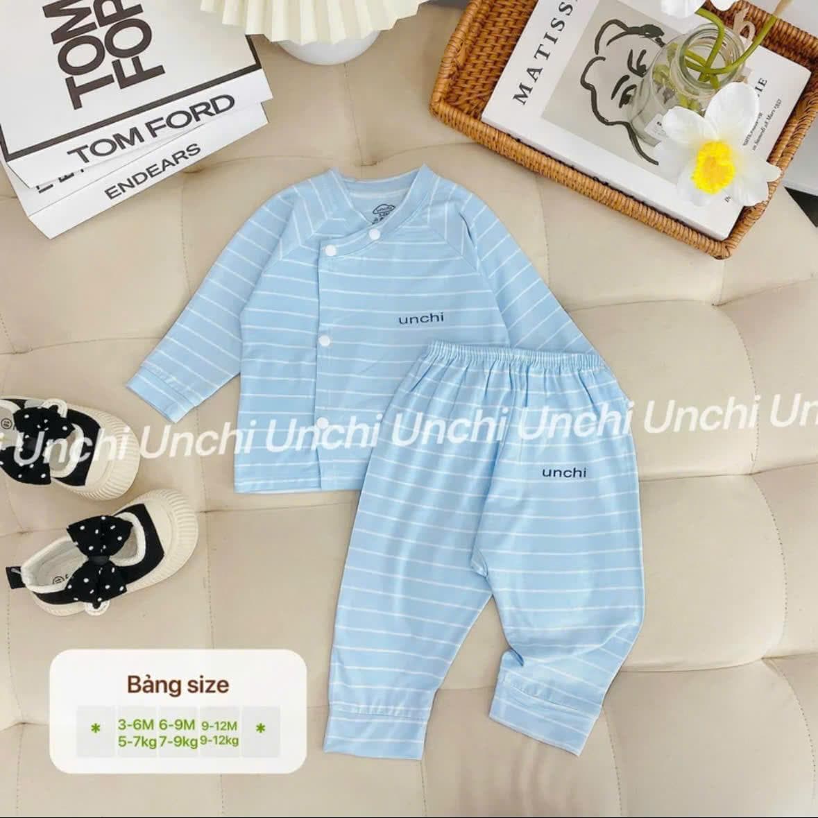 Bộ quần áo sơ sinh dài tay Unchi khuy bấm màu trơn chất liệu pettit mềm mịn mỏng mát cho bé sơ sinh - ảnh 5