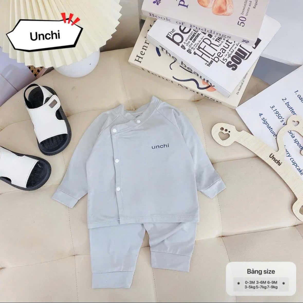 Bộ quần áo sơ sinh dài tay Unchi khuy bấm màu trơn chất liệu pettit mềm mịn mỏng mát cho bé sơ sinh - ảnh 9