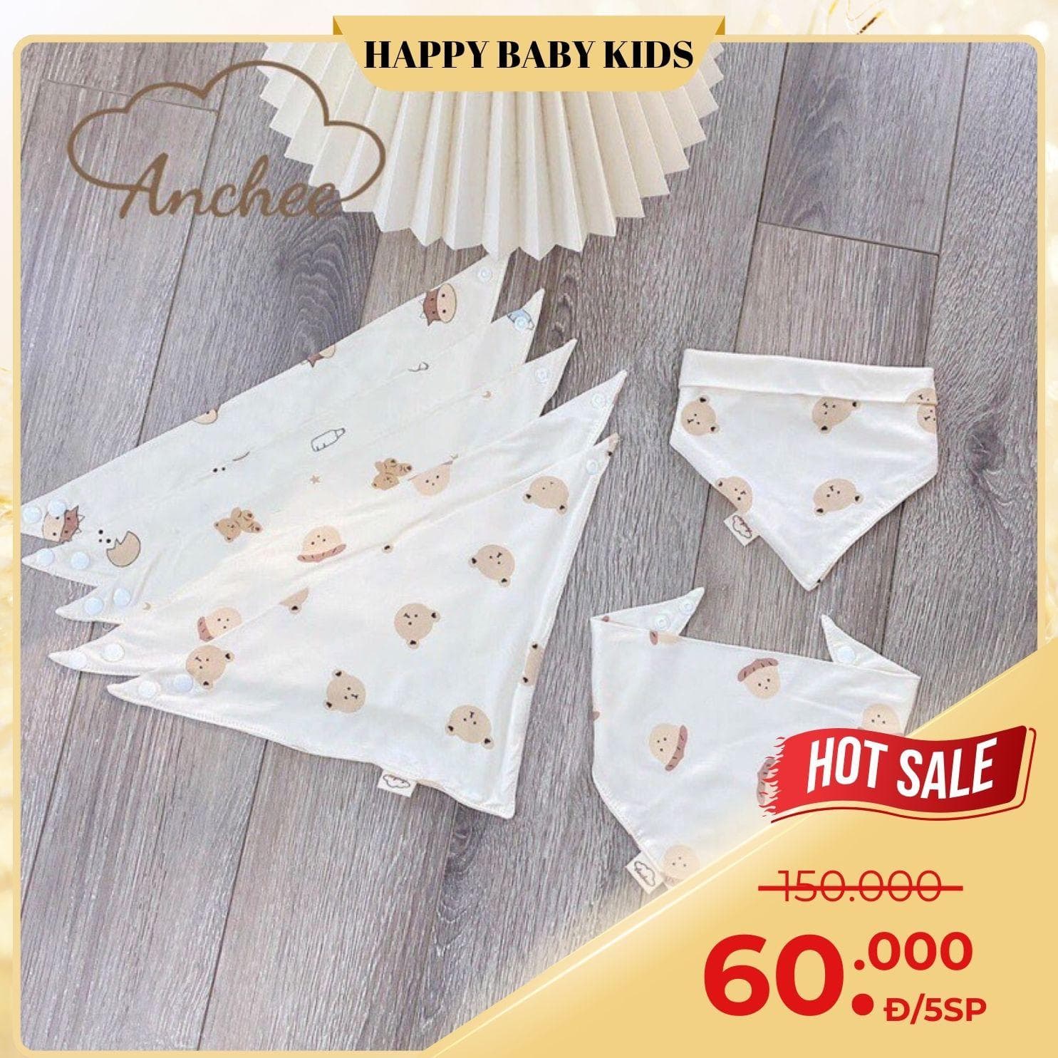 Sét 5 - Yếm Sợi Tre Petit Cao Cấp Cho Bé Có Cúc Bấm Trắng Hoạ Tiết