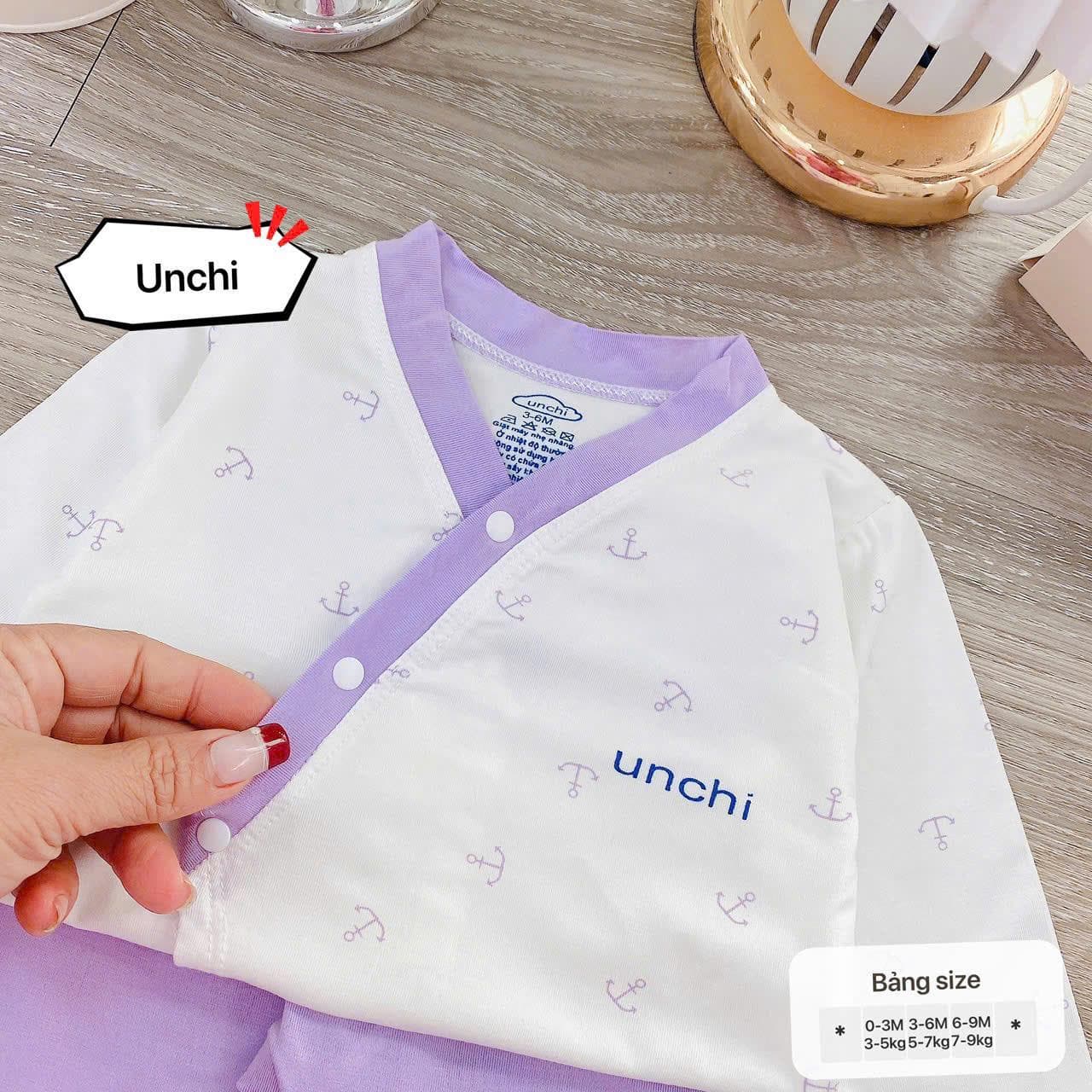 Bộ sơ sinh dài tay Unchi petit bamboo mềm mát trắng họa tiết cho bé sơ sinh - ảnh 3