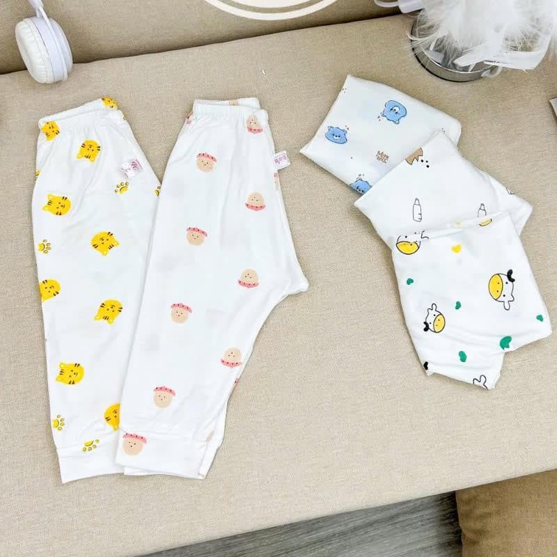 Combo 5 Quần Dài Sơ Sinh Thun Lạnh - Đáp Đũng Đóng Bỉm Thoải Mái, siêu mềm - Trắng Họa Tiết - ảnh 3