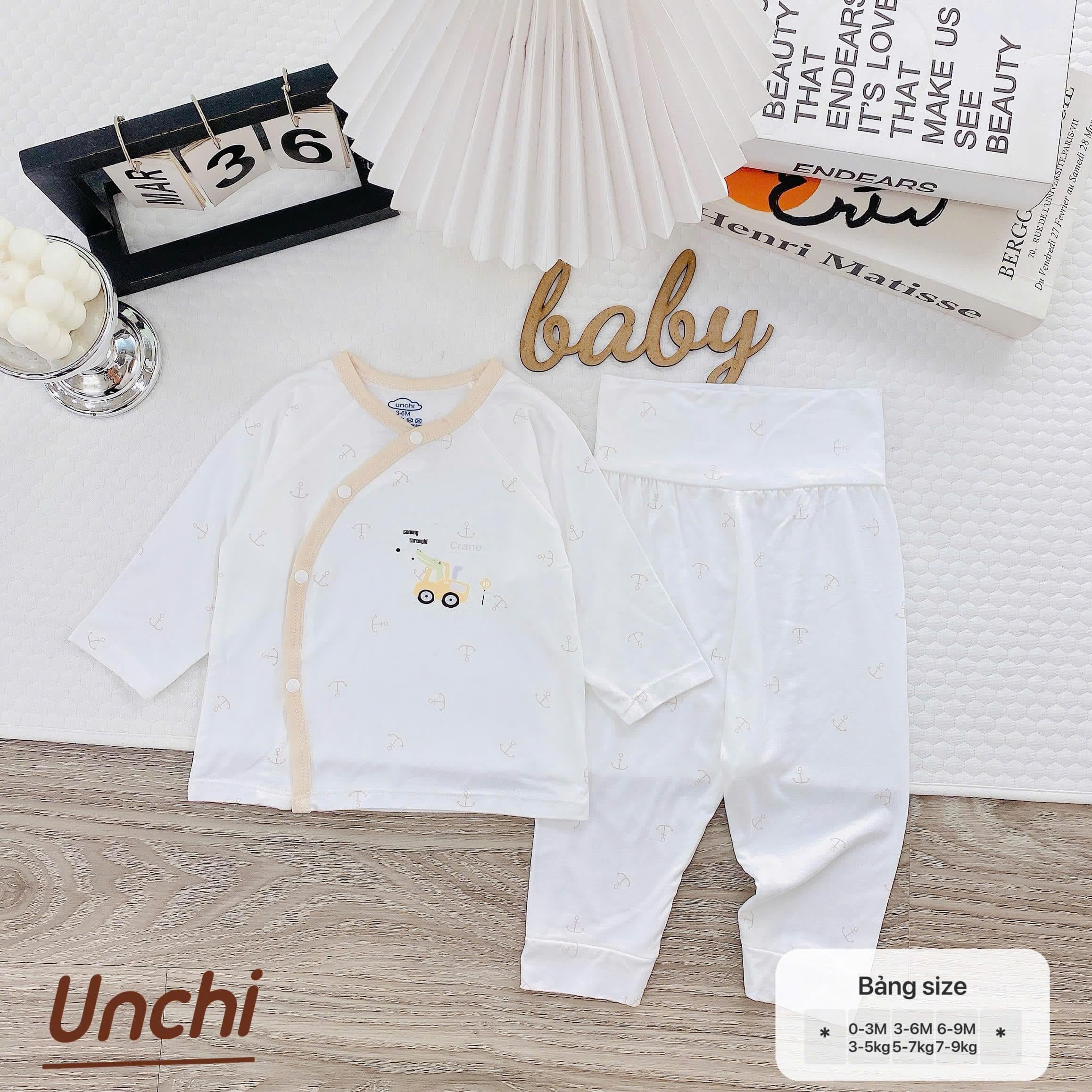 Bộ Quần Áo Dài Tay Pettit Unchi Cạp Cao mềm mịn màng co giãn cho bé sơ sinh 0-9 tháng - ảnh 9