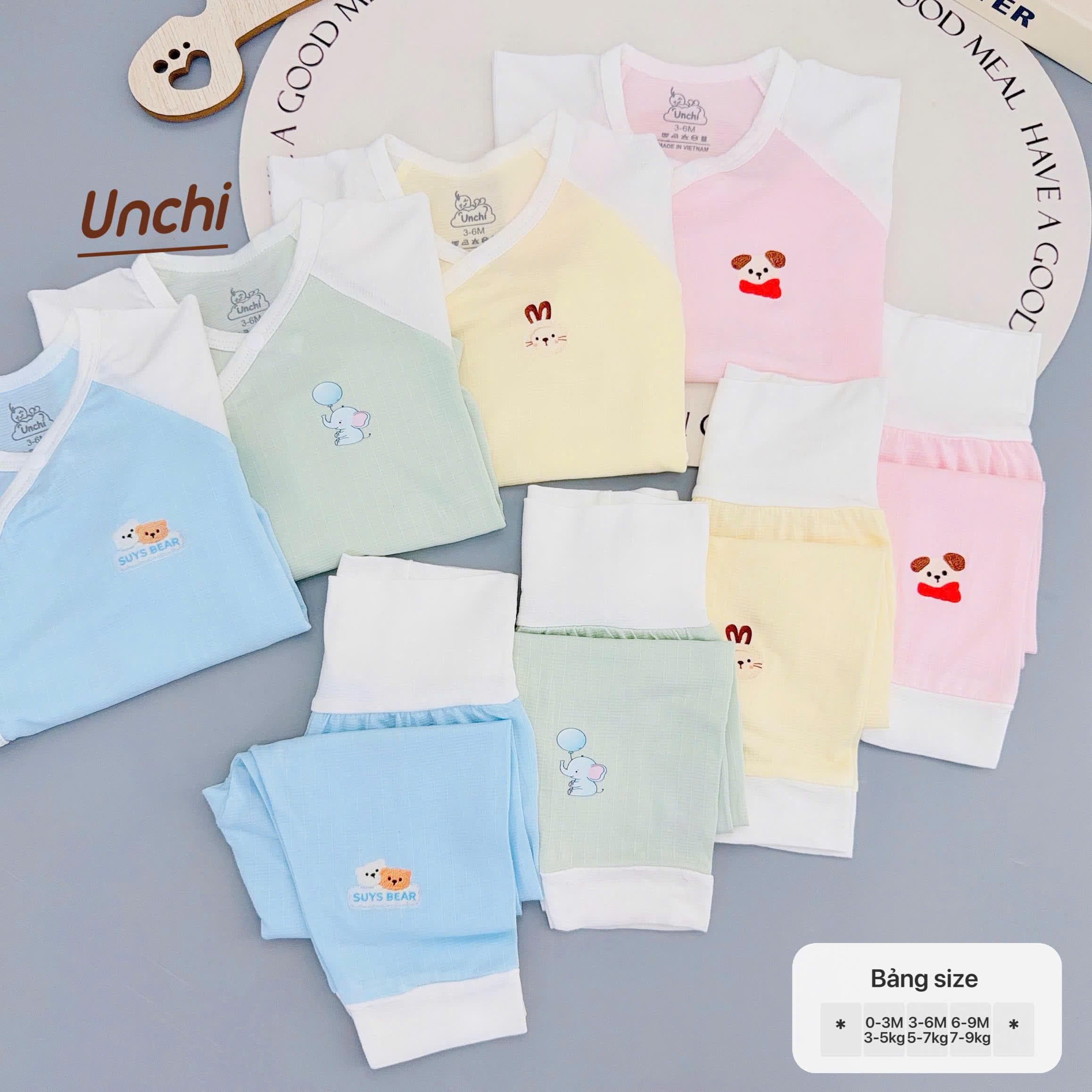 Bộ Sơ Sinh Dài Tay UNCHI Cạp Cao chất liệu Bambo sợi tre Vân Mềm thoáng mát - ảnh 3