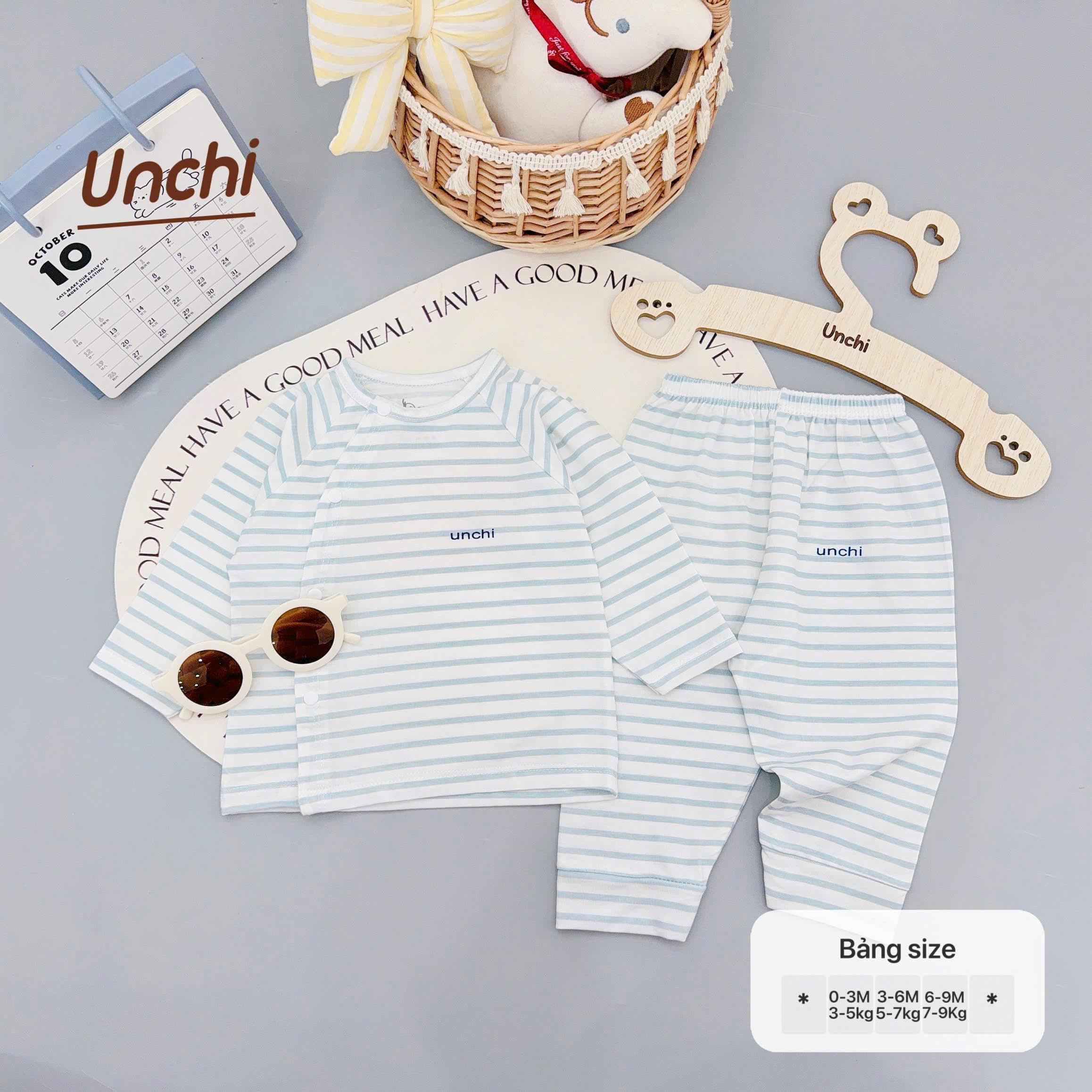 Bộ sơ sinh dài tay Unchi vạt 2 lớp họa tiết xinh vải petit mềm mát cho bé sơ sinh - ảnh 6