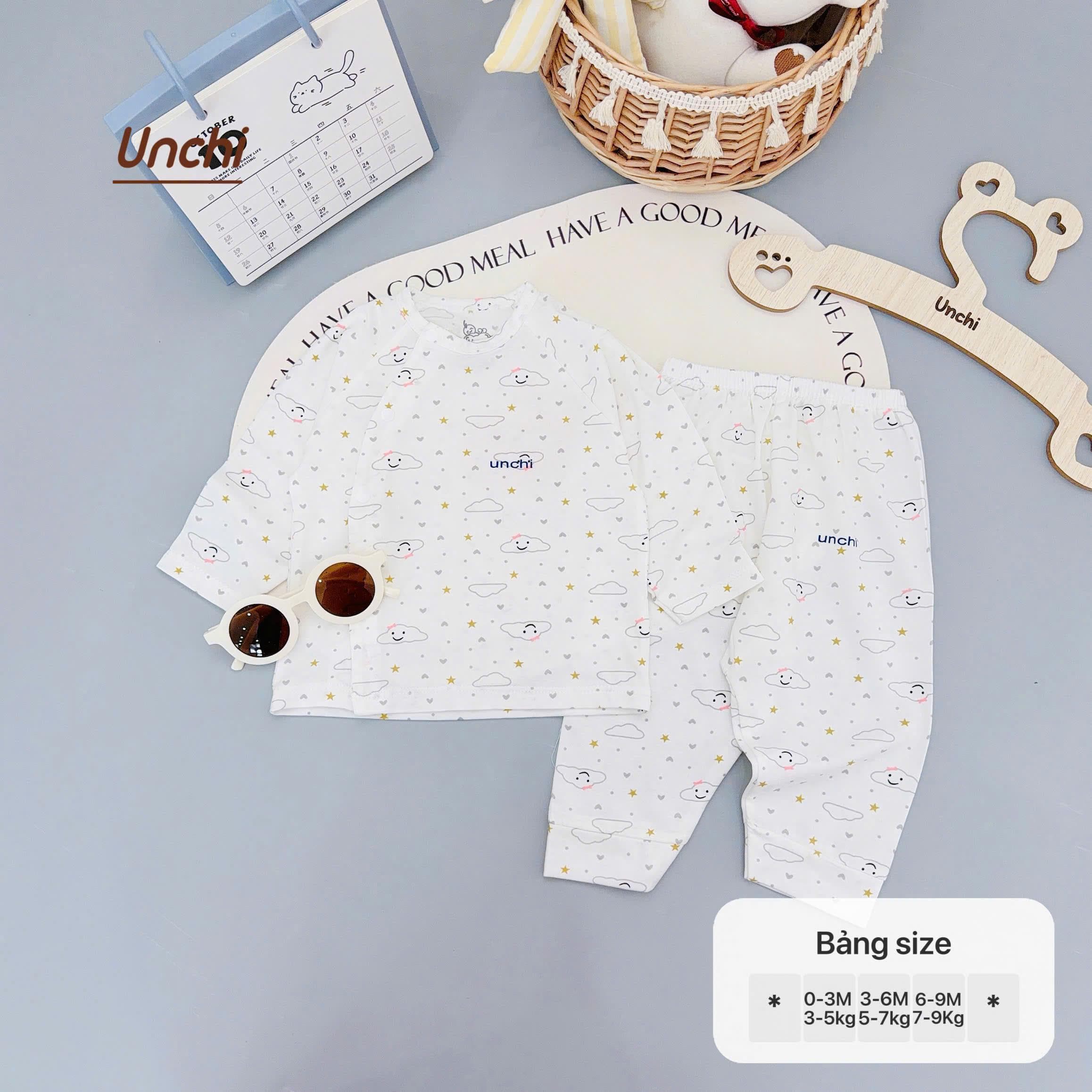 Bộ sơ sinh dài tay Unchi vạt 2 lớp họa tiết xinh vải petit mềm mát cho bé sơ sinh - ảnh 7