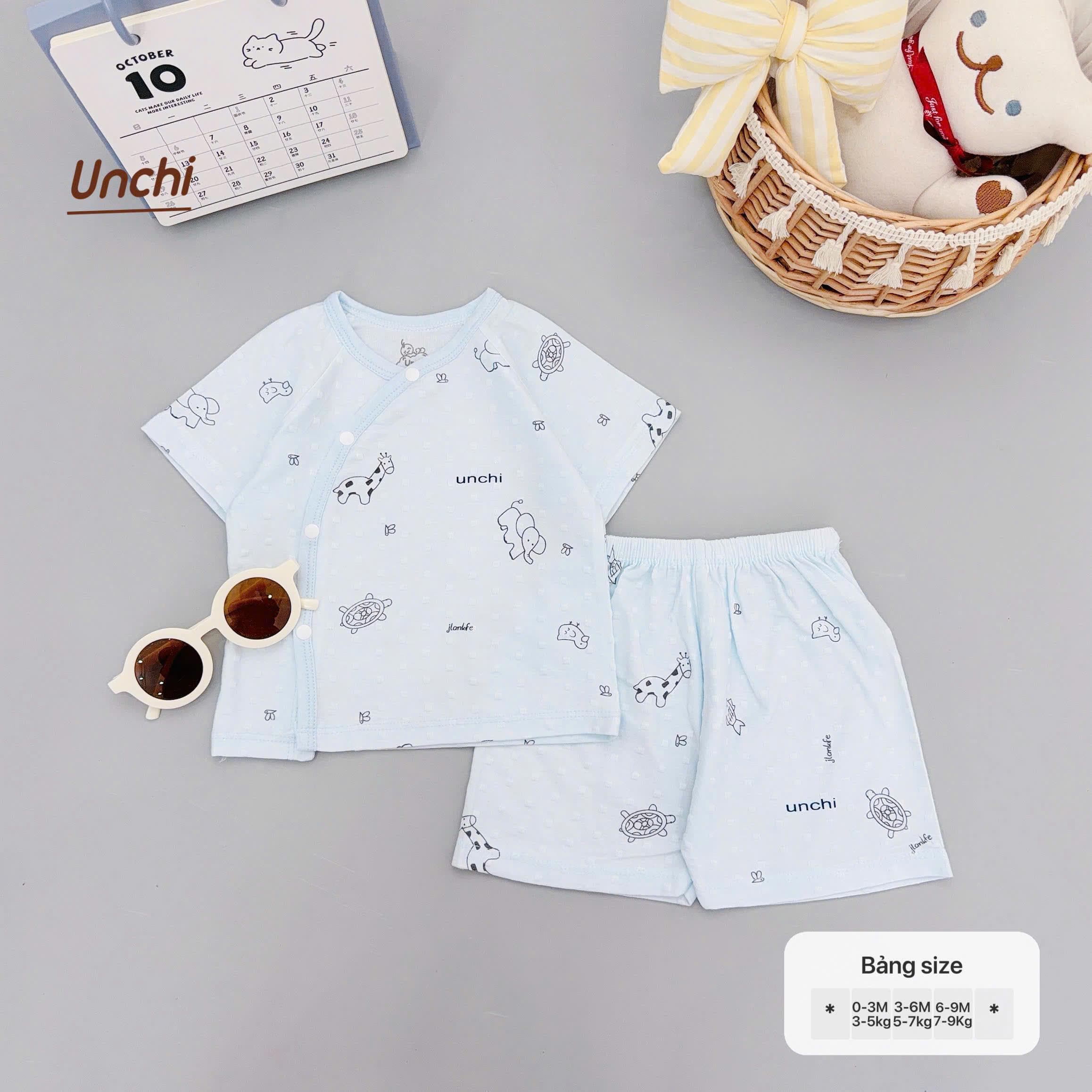Bộ Cộc Tay Unchi Vân Nổi Hoạ Tiết Xinh, Mềm mỏng thoáng mát - ảnh 5