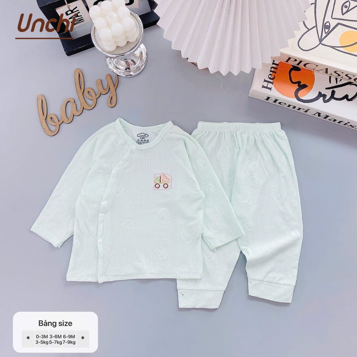 Set đồ bộ sơ sinh Unchi mềm mịn, dễ thương - ảnh 2