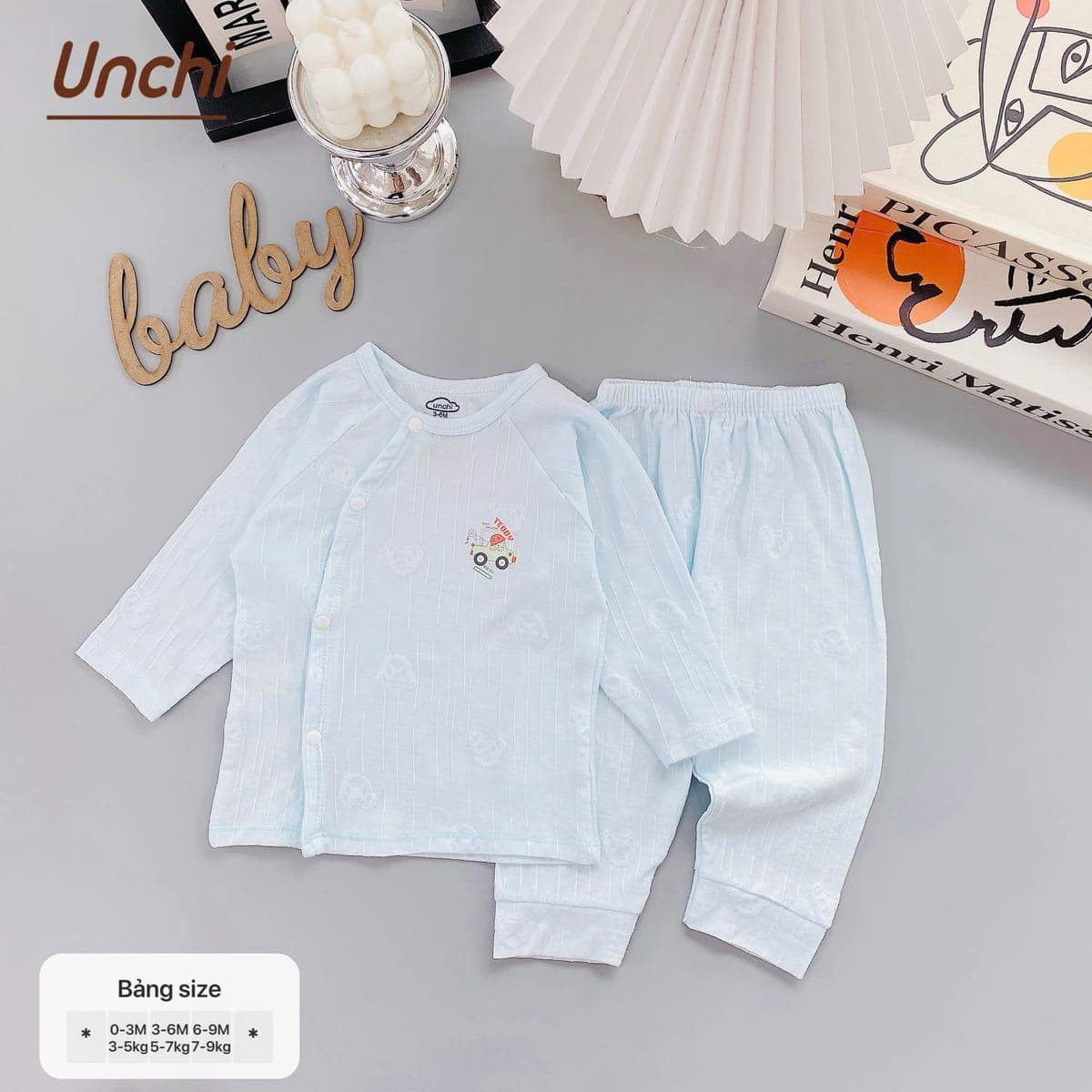 Set đồ bộ sơ sinh Unchi mềm mịn, dễ thương - ảnh 3
