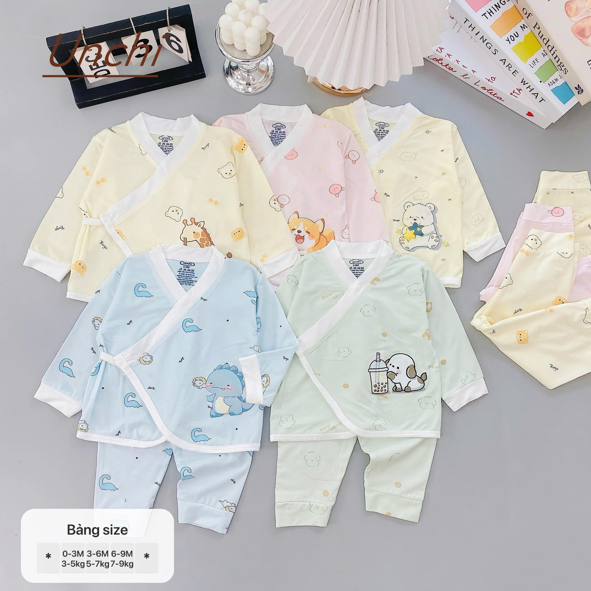 Bộ Dài Tay Unchi Cạp Cao Phối Màu Cho Bé 0-9 Tháng Tuổi - ảnh 3