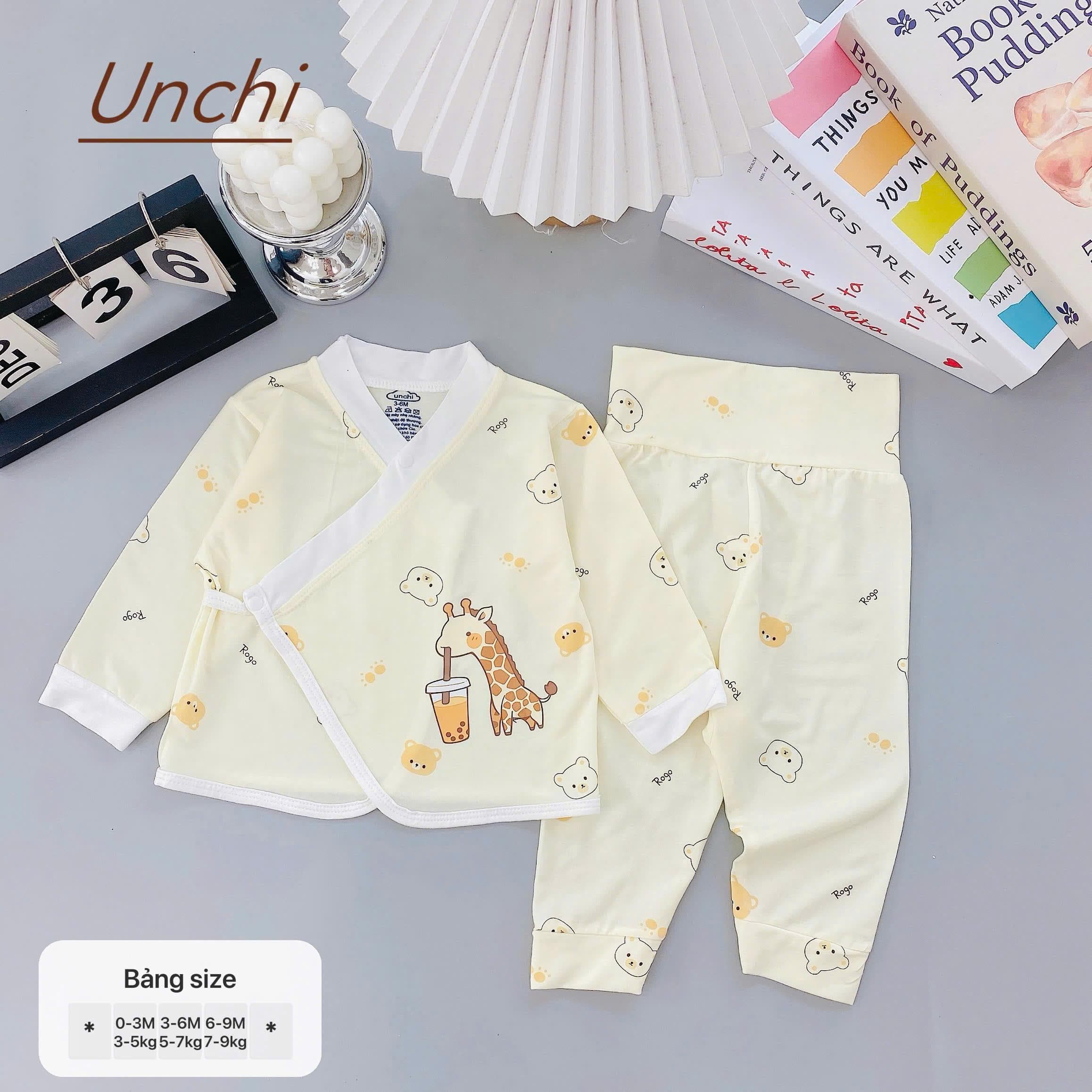 Bộ Dài Tay Unchi Cạp Cao Phối Màu Cho Bé 0-9 Tháng Tuổi - ảnh 5