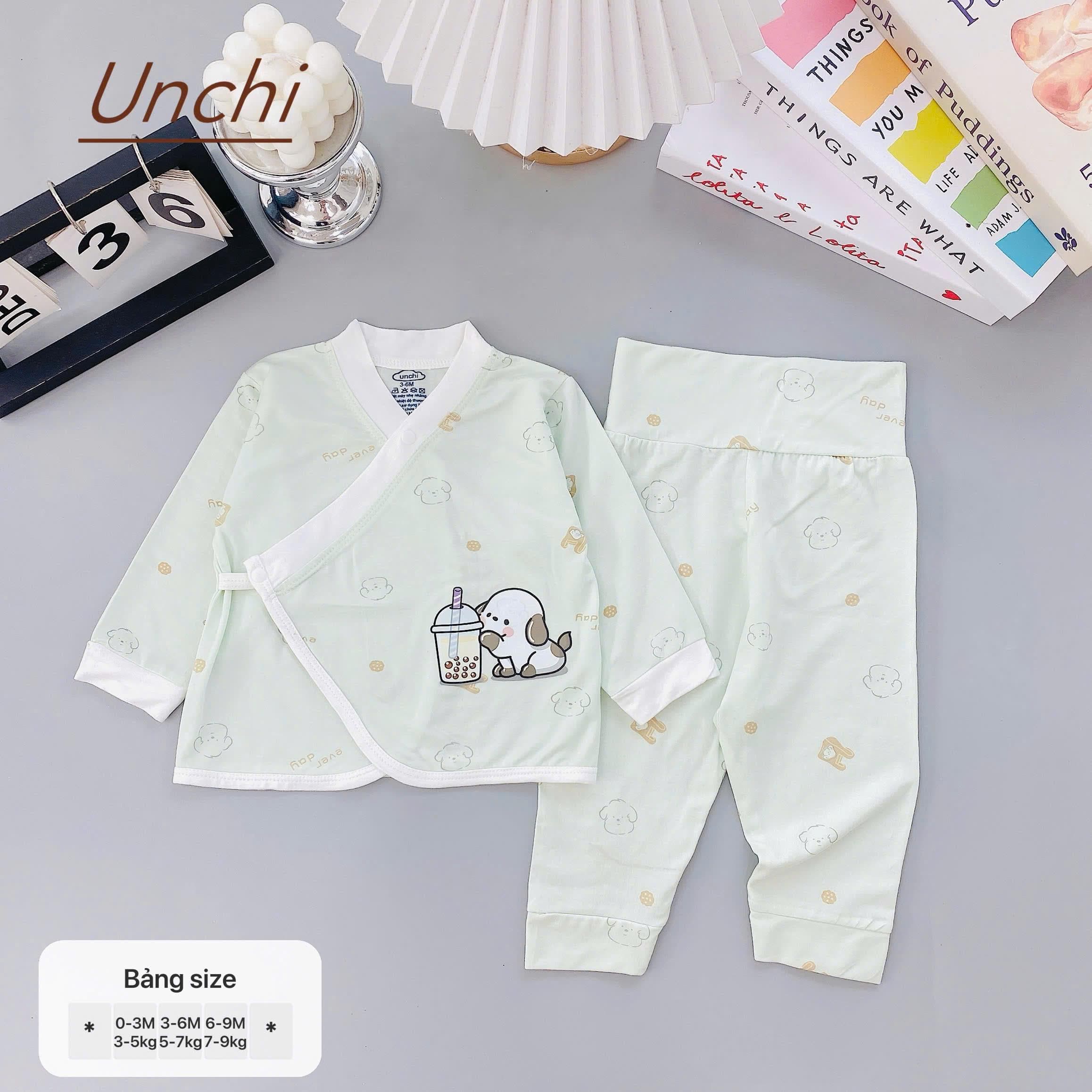 Bộ Dài Tay Unchi Cạp Cao Phối Màu Cho Bé 0-9 Tháng Tuổi - ảnh 7