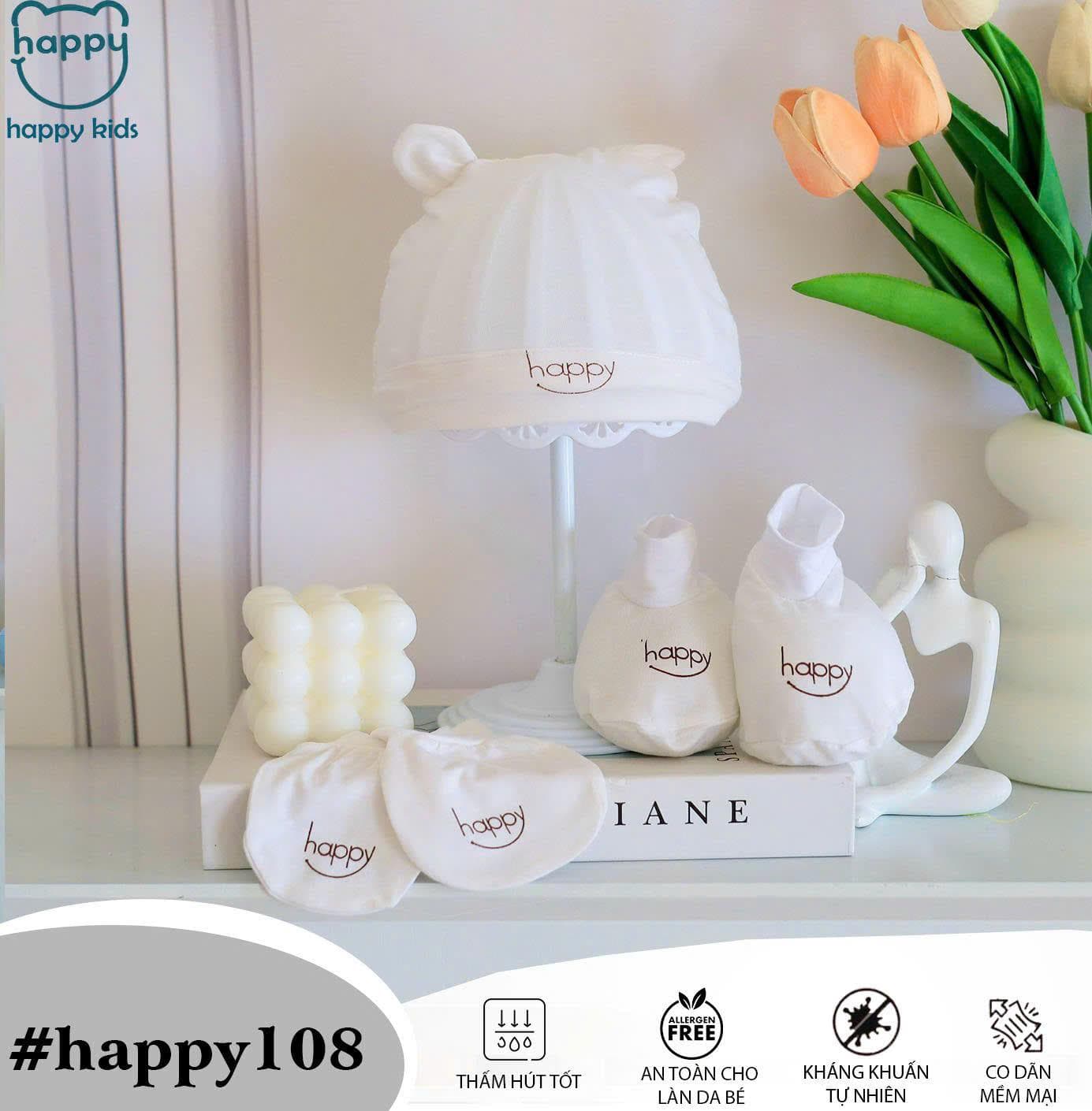 Sét Mũ Bao Tay Bao Chân Happy Vải Thun Lạnh Mềm Mại Cho Bé - ảnh 3